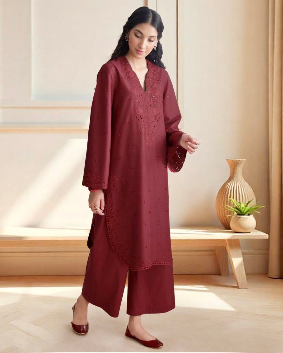 Maroon Elegance – Luxury Embroidered Suit for Women