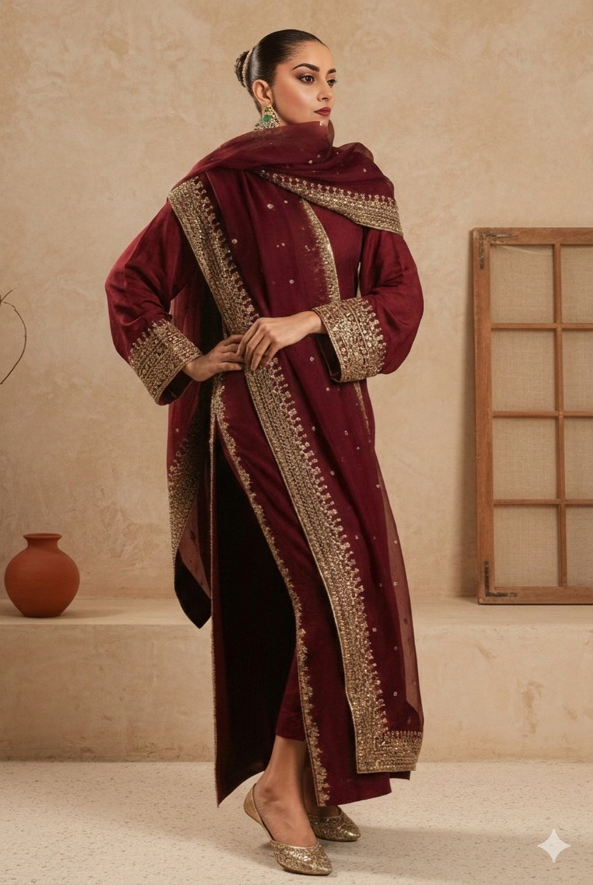 Maroon Pearl – 3 Piece Lawn Suit