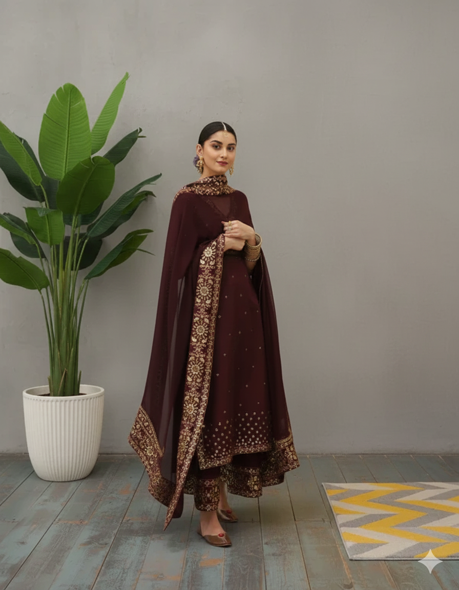 Mahroon Grace 3 piece Embroidered Luxury Pret For Women