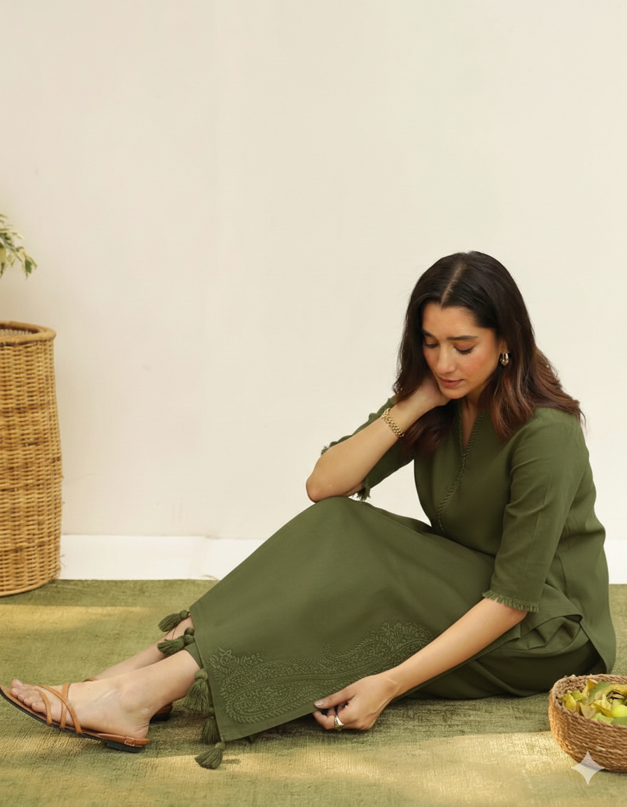 Olive Glow – 3-Piece Lawn Embroidered Suit