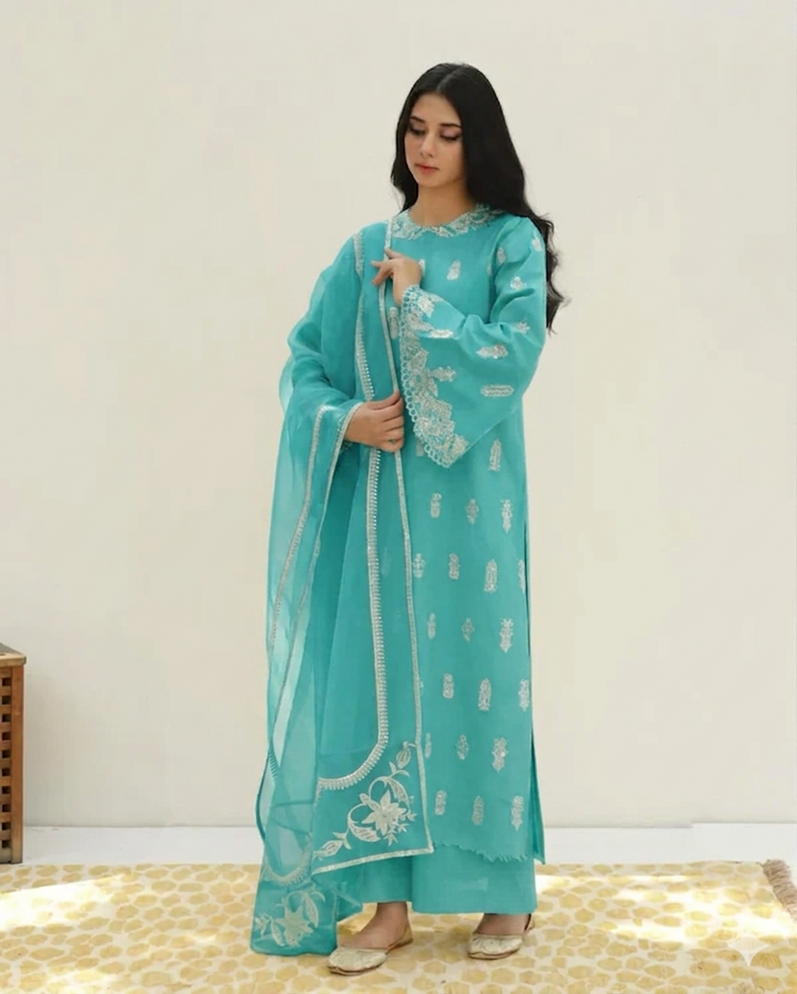 Sea Green – Stylish 3 Piece Stitched embroidered Suit for Women