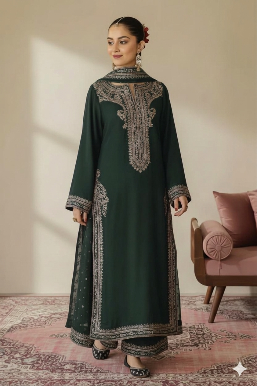 Green Majesty | 3 piece Embroidered Luxury Pret For Women