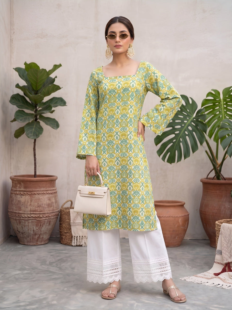 Printed Straight Kurta with Three Quarter Sleeves - Pehnaawaa