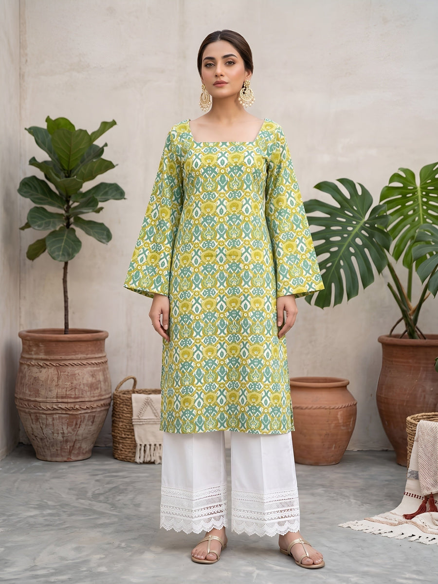 Printed Straight Kurta with Three Quarter Sleeves - Pehnaawaa