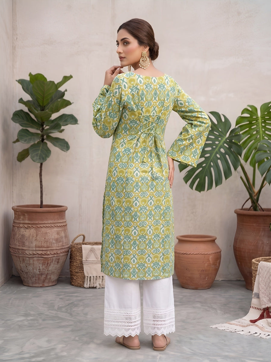 Printed Straight Kurta with Three Quarter Sleeves - Pehnaawaa