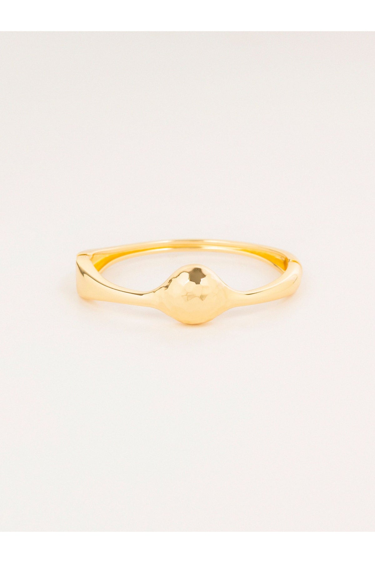 Gold Hinged Bangle | Hammered Ball Detail Statement Cuff