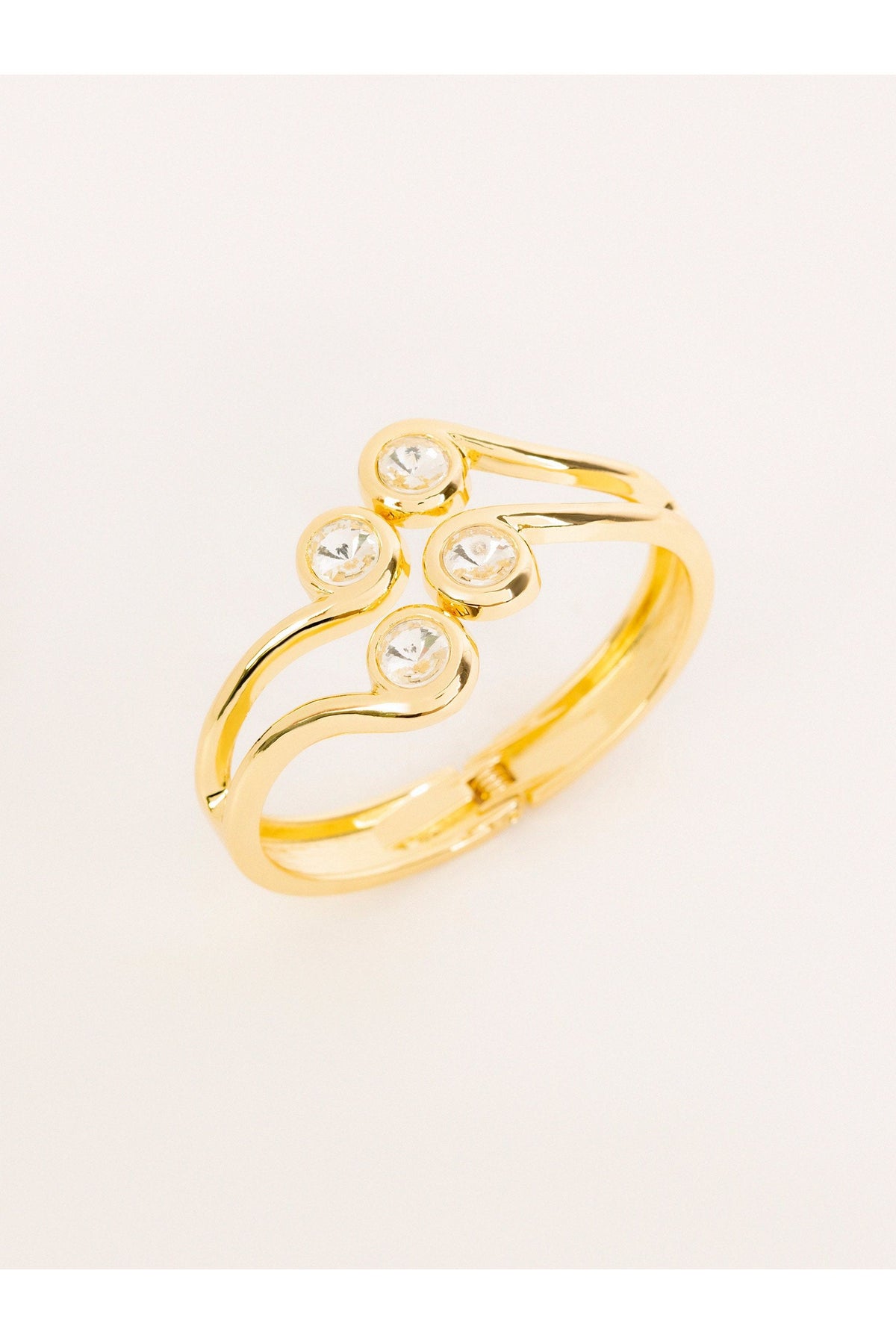 Gold Crystal Cuff Bracelet | Bezel-Set Diamond Statement