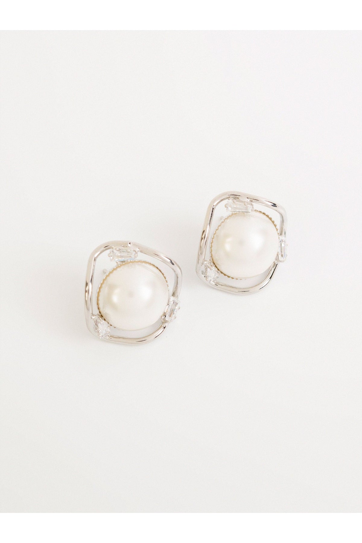 Ivory Pearl Silver Studs | Curved Modern Design