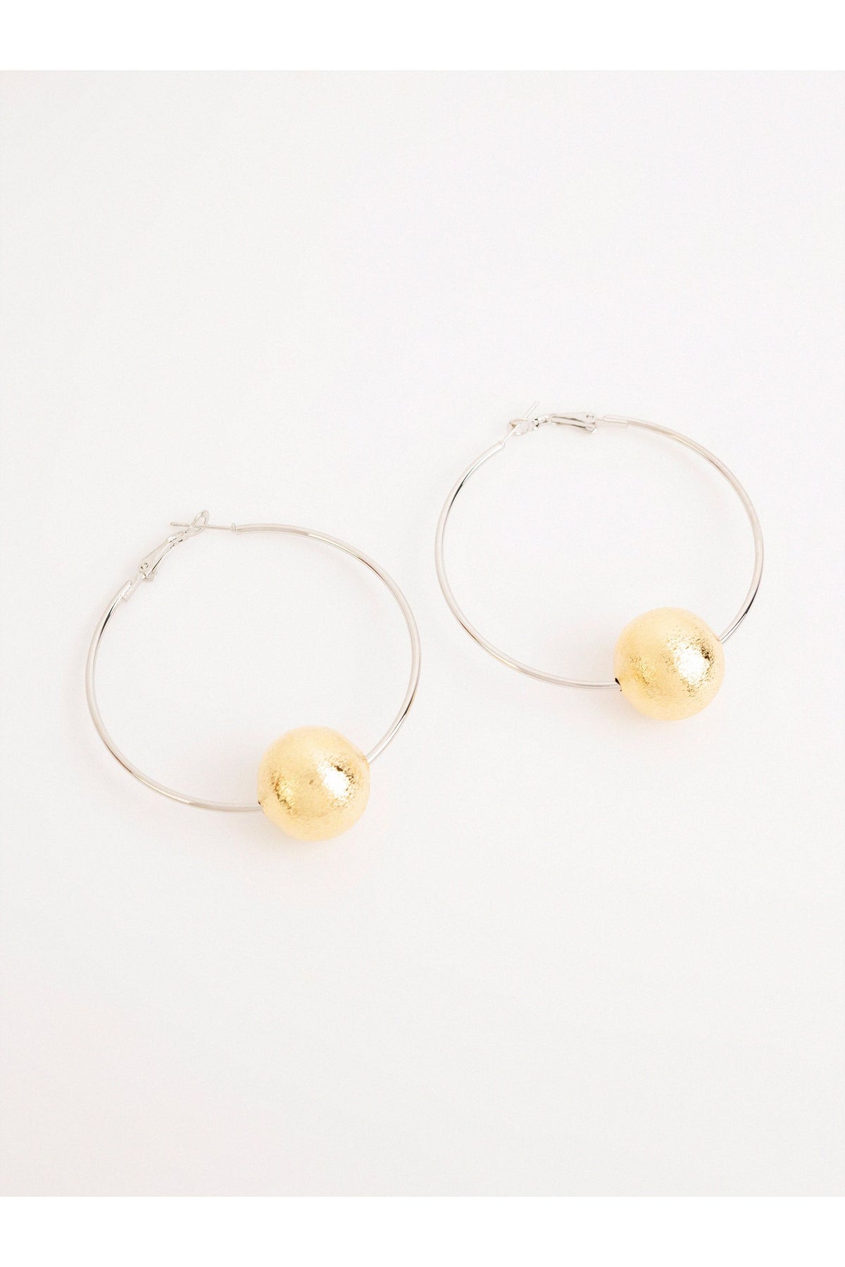 Gold Ball Hoop Earrings | Textured Sphere Statement