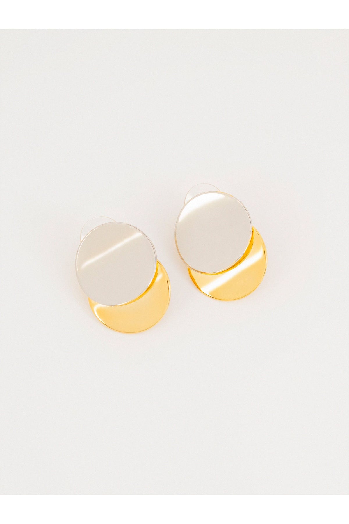 Cream & Gold Metal 2-Piece Disc Stud Earrings | Polished