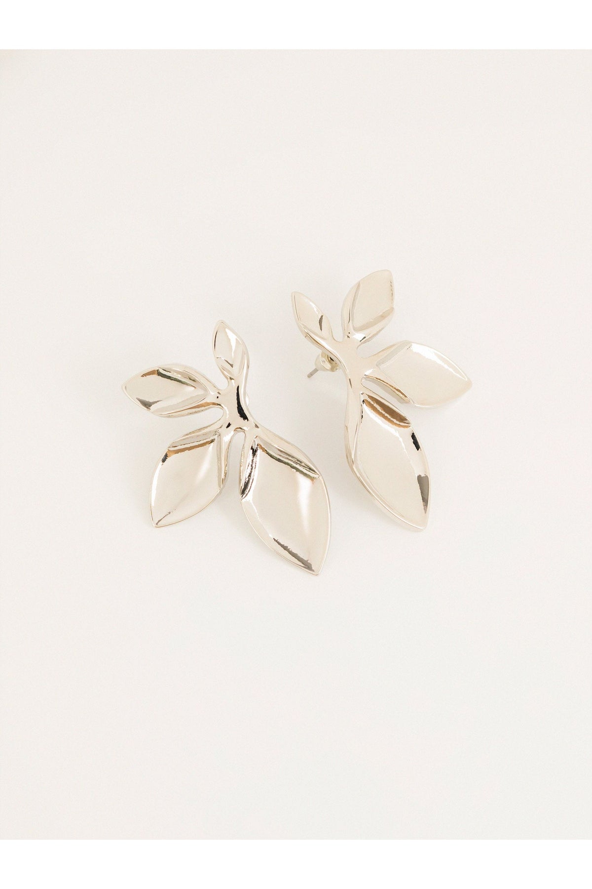 Silver Leaf Statement Earrings | Sculpted Petal Design