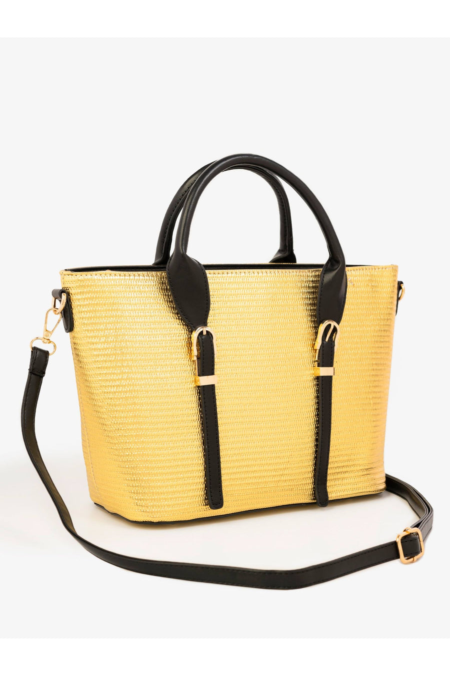 Chic Textured Handbag In Golden Rexine Elegance For Daily Style