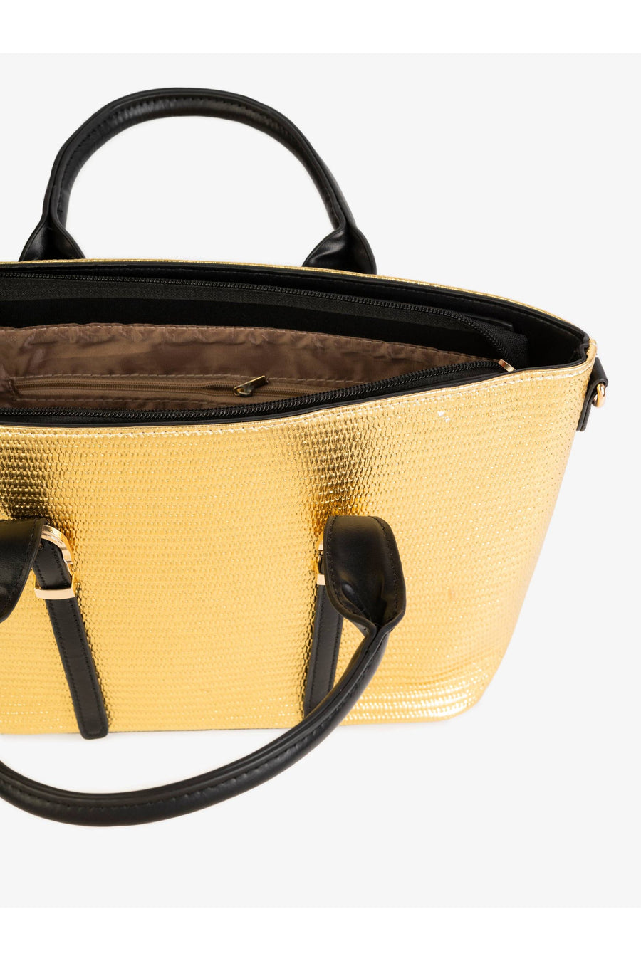 Chic Textured Handbag In Golden Rexine Elegance For Daily Style