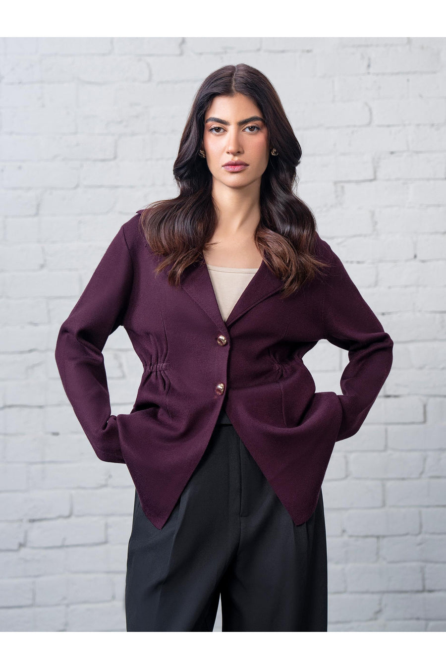 Plum Wool Blend 2-Piece Blazer | Tailored Notch Lapel