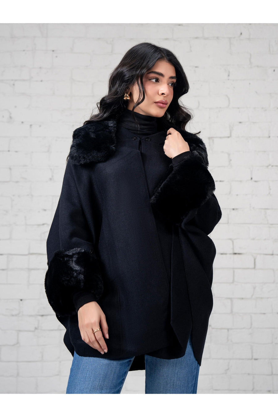 Midnight Wool Blend 2-Piece Cardigan | Fur-Trimmed Collar