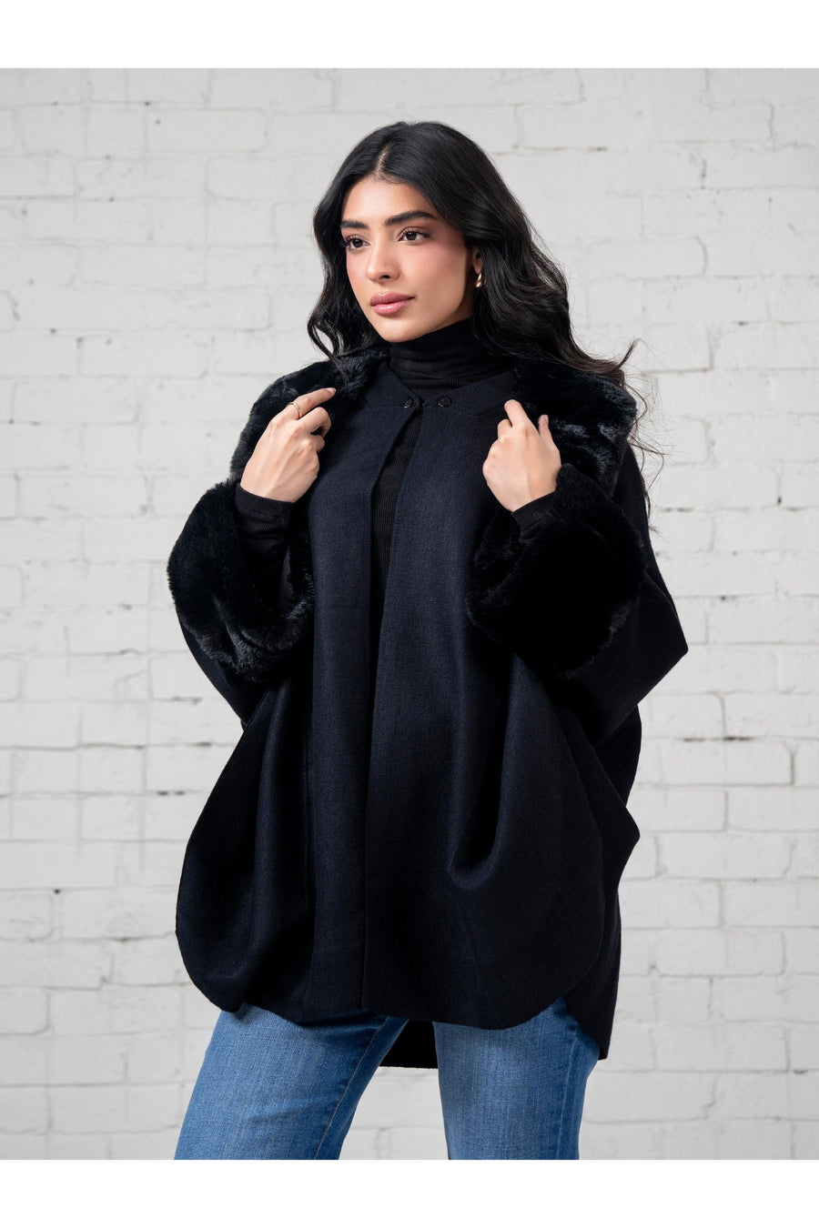 Midnight Wool Blend 2-Piece Cardigan | Fur-Trimmed Collar
