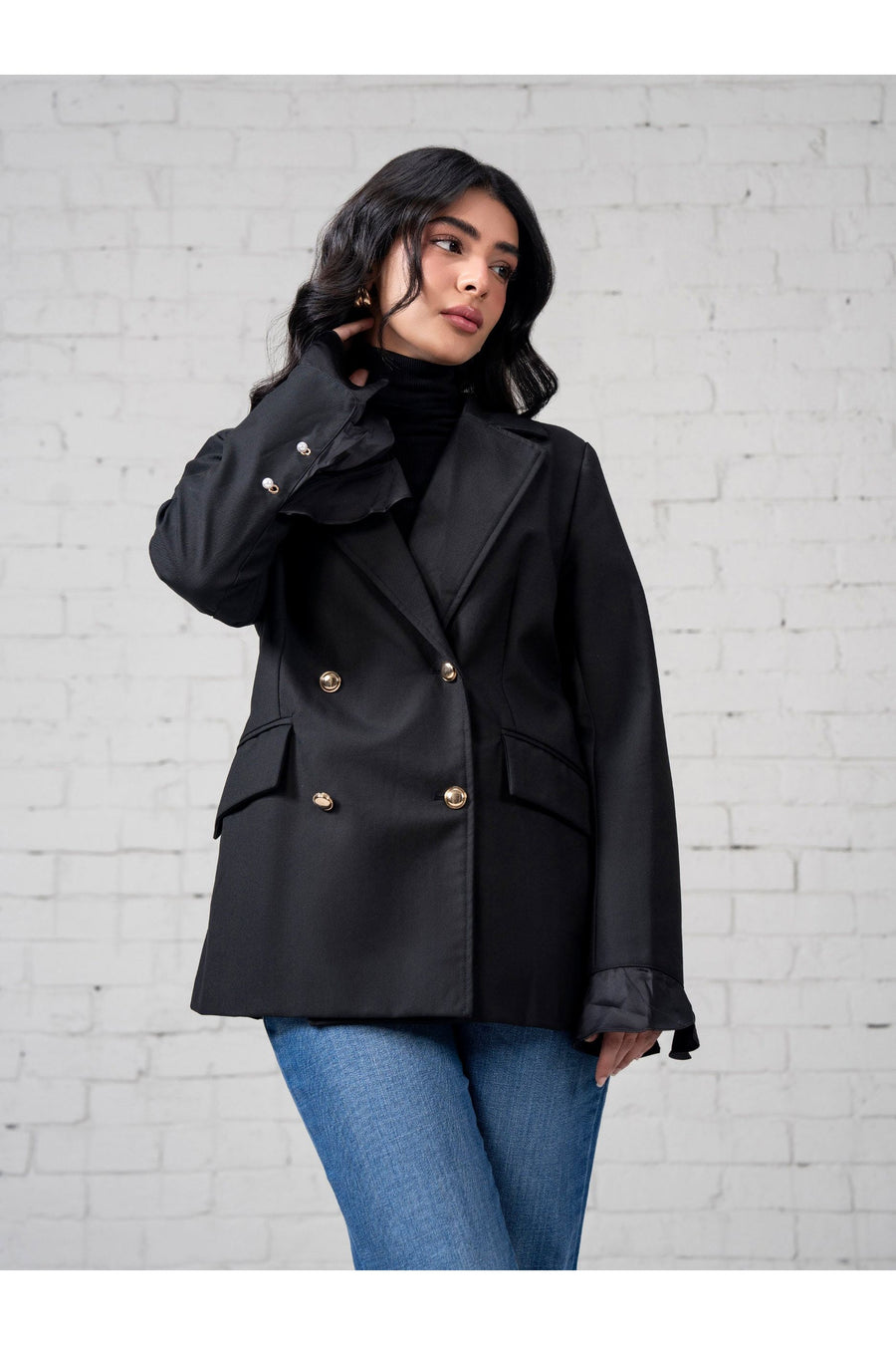 Midnight Blended Organza 1-Piece Blazer | Ruffled Cuff