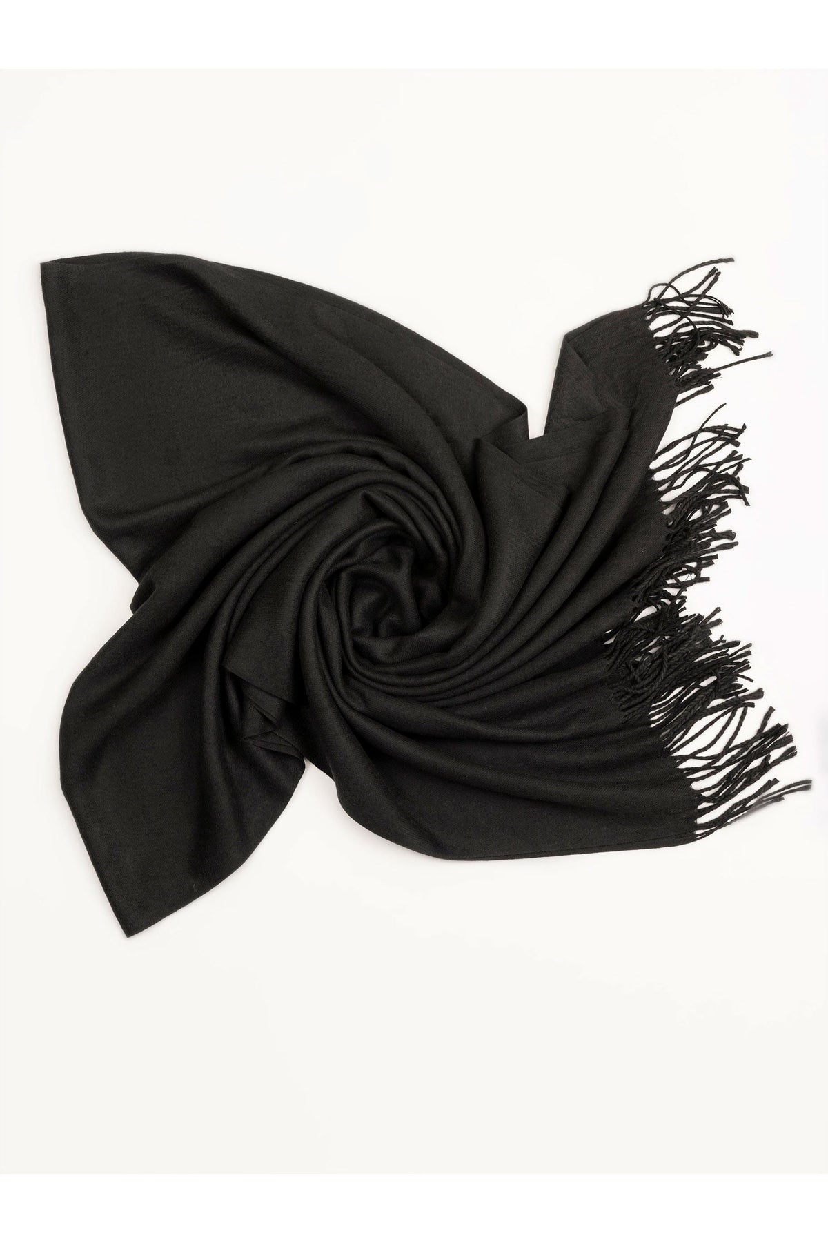 Midnight Wool Shawl | Fringed Wrap with Luxe Drape