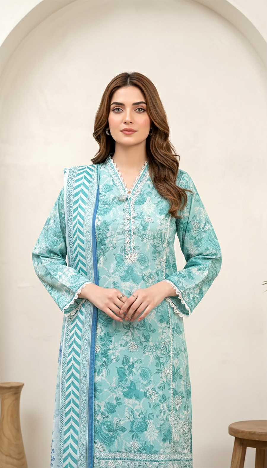 Mountain Meadow Floral Embroidered Lawn 3-Piece Stitched Suit with Chiffon Dupatta