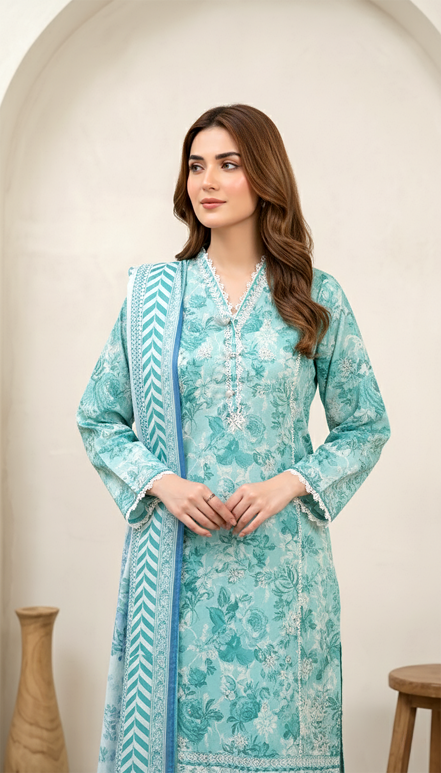 Mountain Meadow Floral Embroidered Lawn 3-Piece Stitched Suit with Chiffon Dupatta