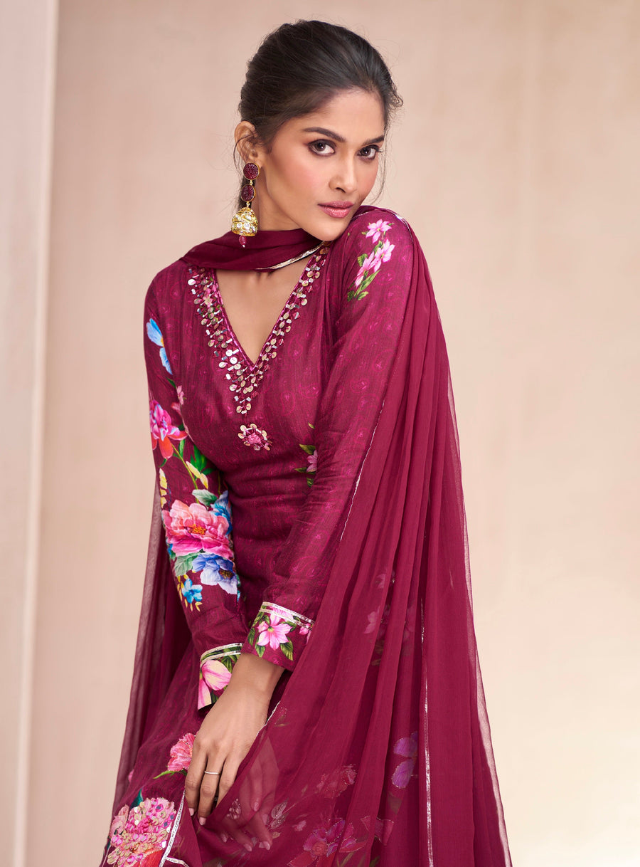 Maroon Muslin Anarkali Suit with Hand Embellished Work