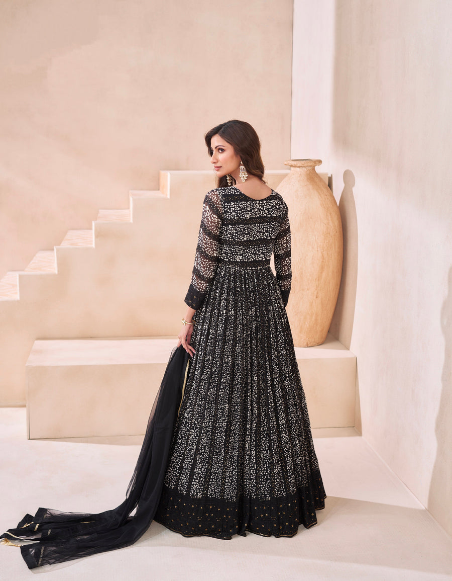Black Georgette Anarkali Suit with Net Dupatta