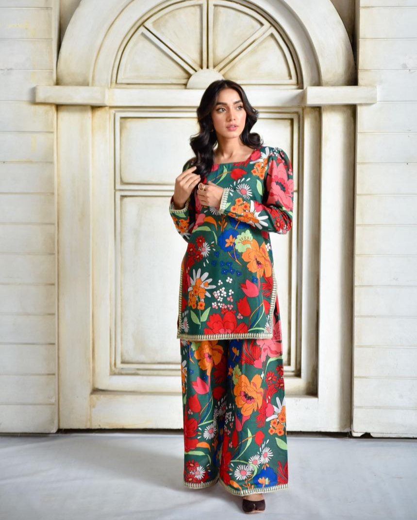 Green Glamour – Elegant Embroidered Suit for Women
