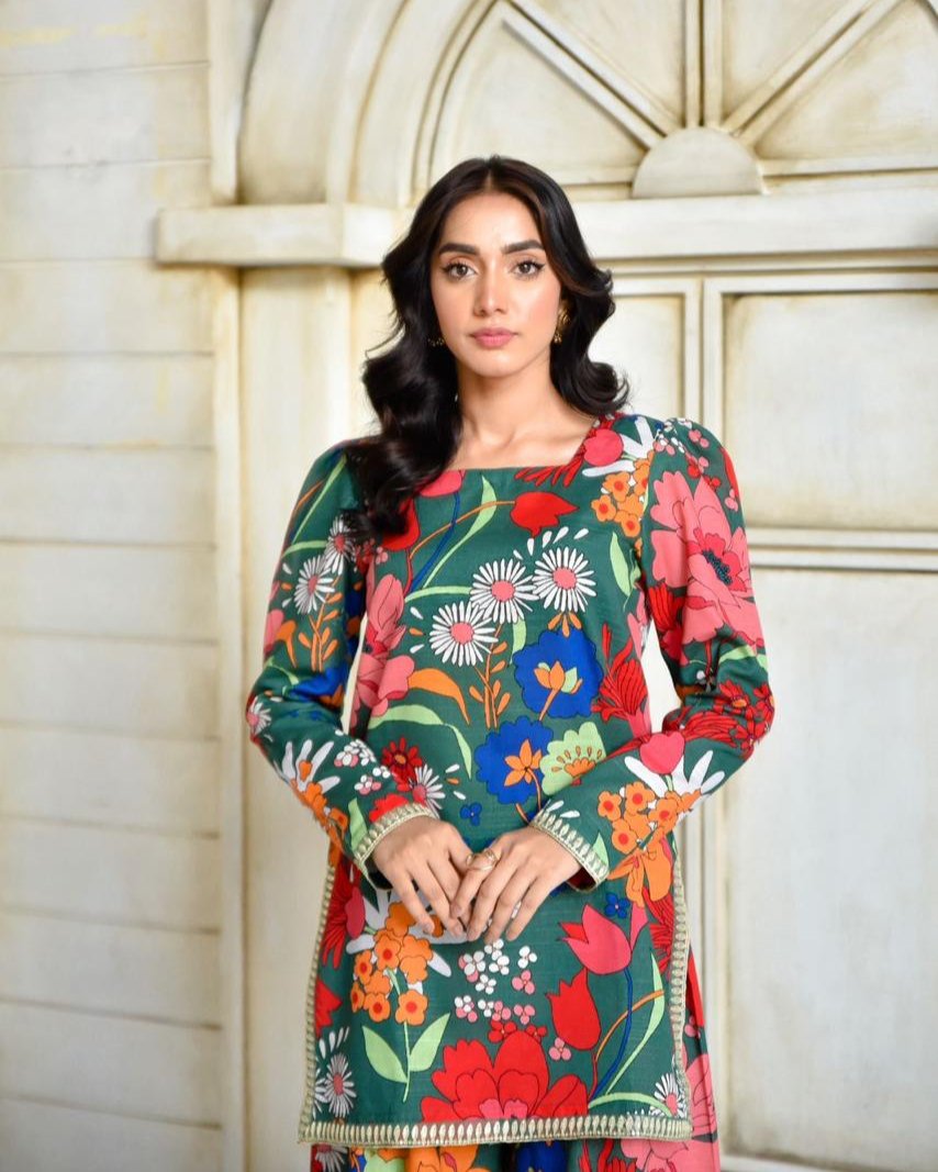 Green Glamour – Elegant Embroidered Suit for Women