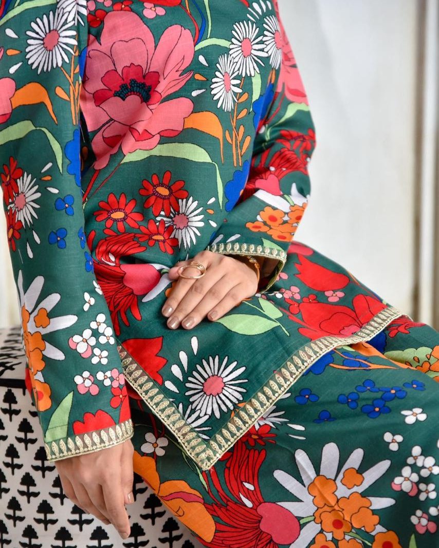 Green Glamour – Elegant Embroidered Suit for Women