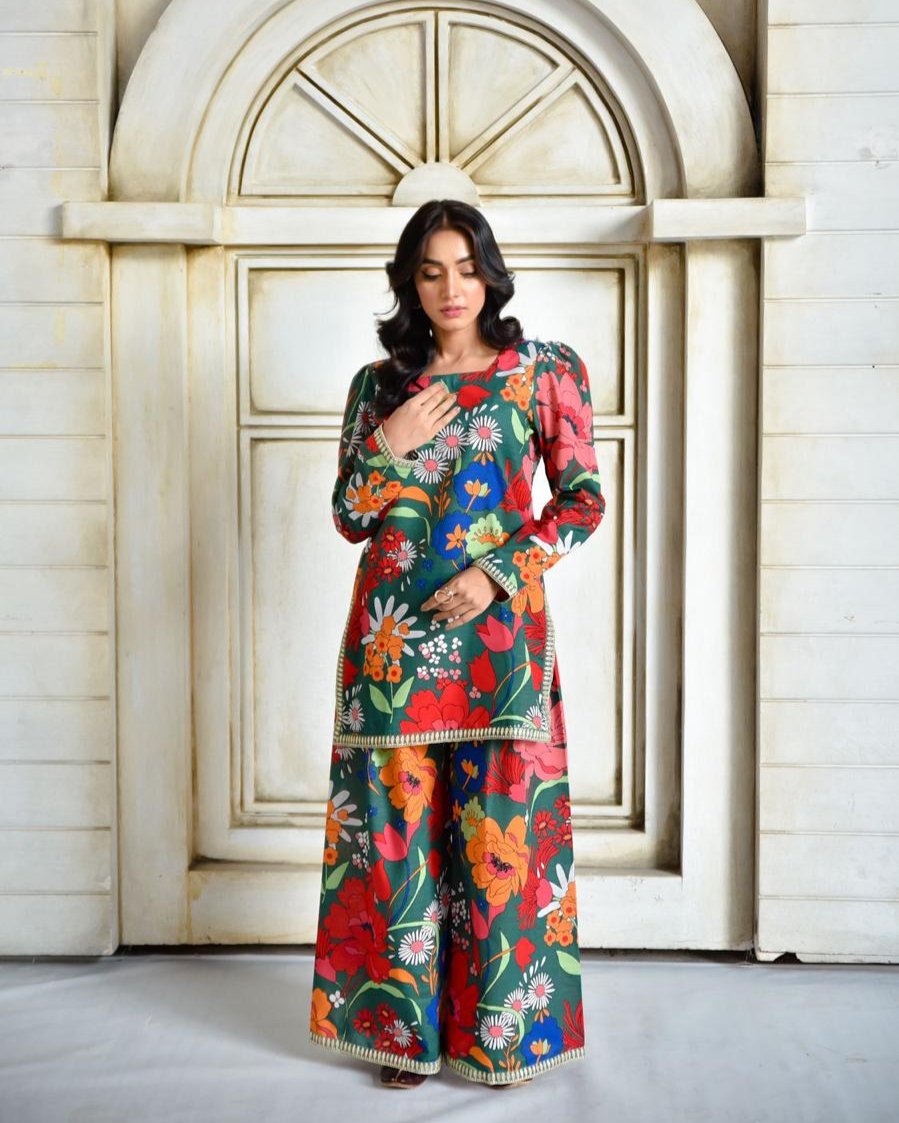 Green Glamour – Elegant Embroidered Suit for Women