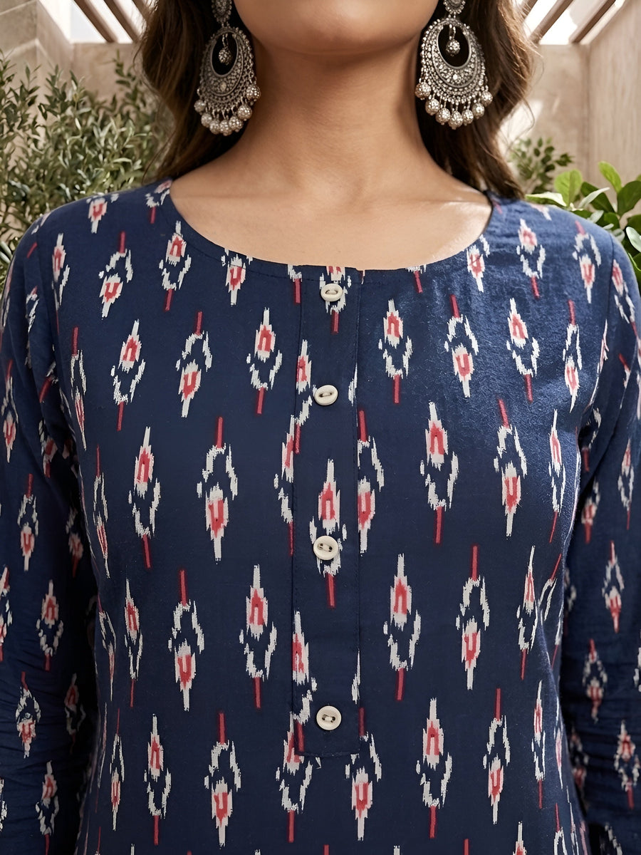 Printed Straight Kurta with Three Quarter Sleeves - Pehnaawaa