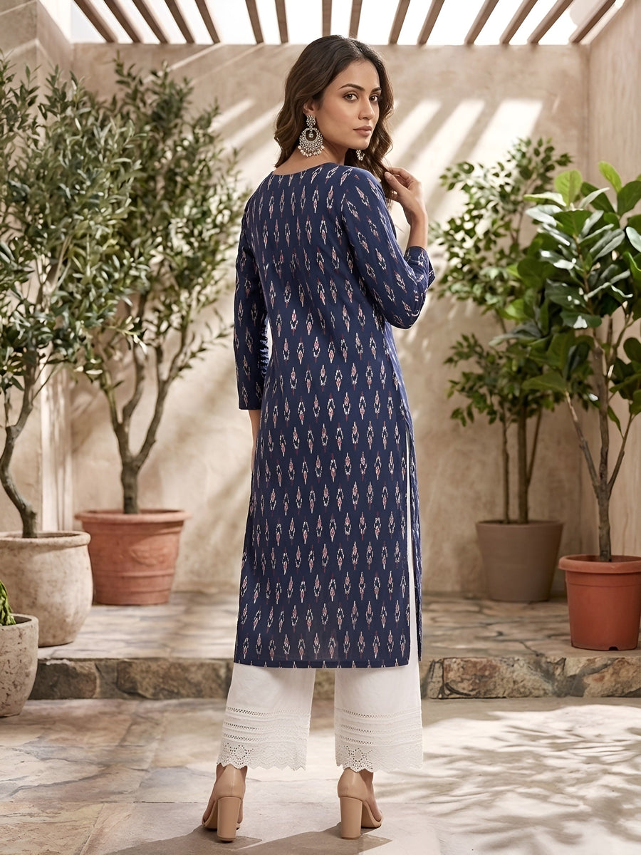Printed Straight Kurta with Three Quarter Sleeves - Pehnaawaa