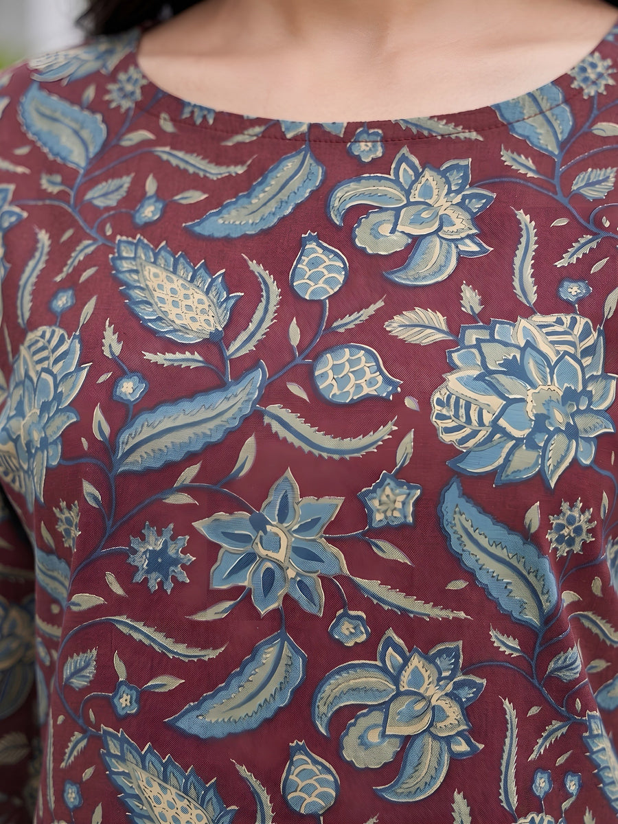 Printed Straight Kurta with Three Quarter Sleeves - Pehnaawaa