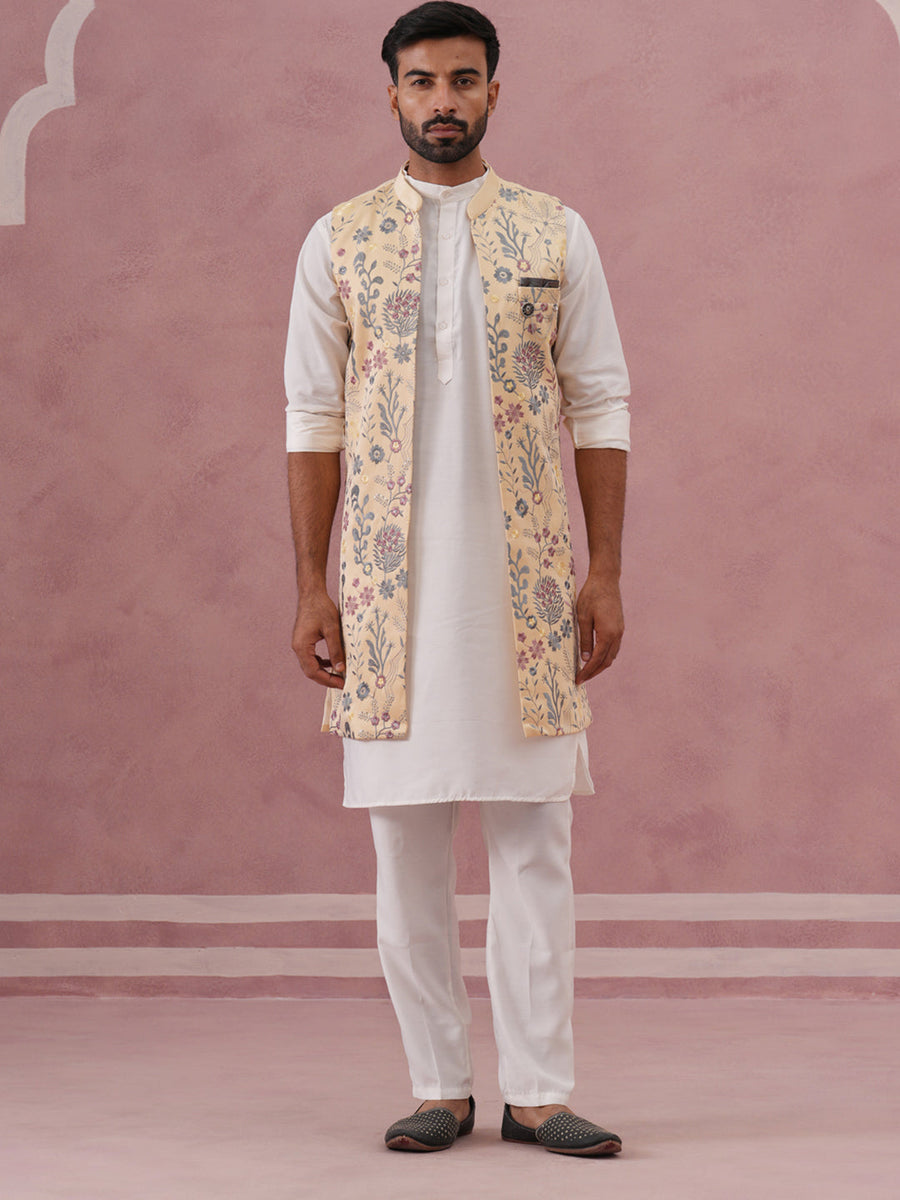 Festive Floral Embroidered Shrug Kurta Set (JOKPWCS 592W 4143 Yellow )