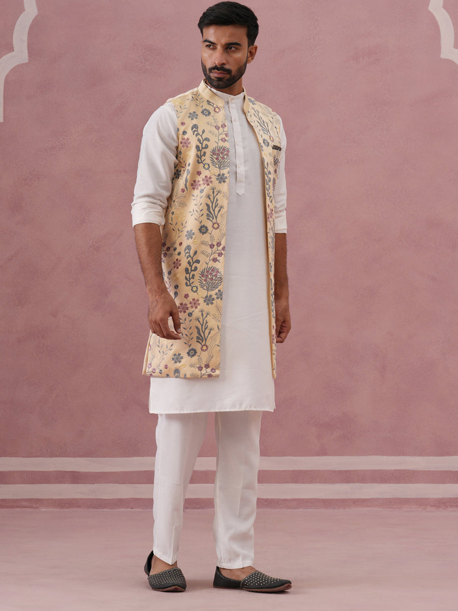 Festive Floral Embroidered Shrug Kurta Set (JOKPWCS 592W 4143 Yellow )