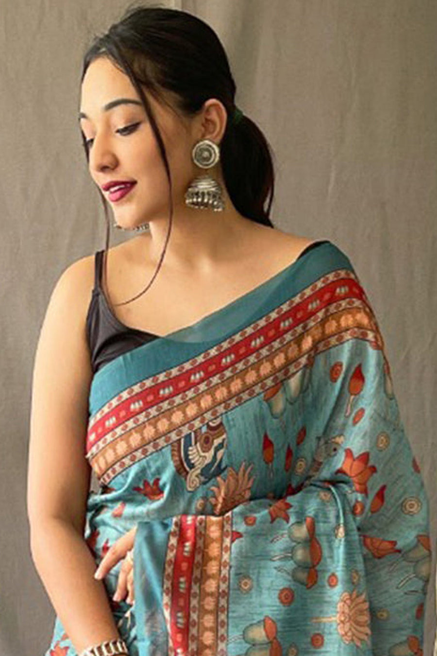 Cornflower Blue Kalamkari Saree - Pehnaawaa