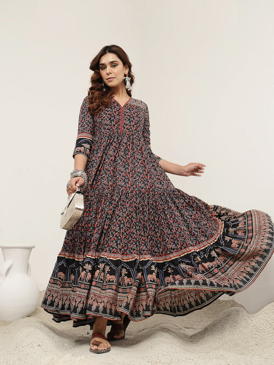 Flared Cotton Printed Kurta - Pehnaawaa