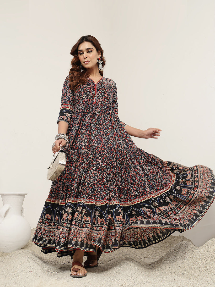 Flared Cotton Printed Kurta - Pehnaawaa