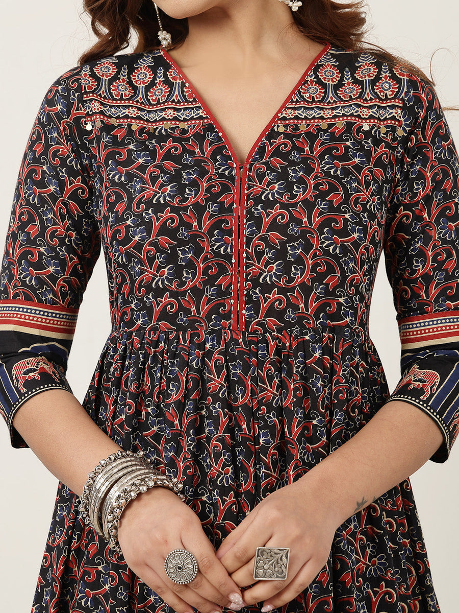 Flared Cotton Printed Kurta - Pehnaawaa