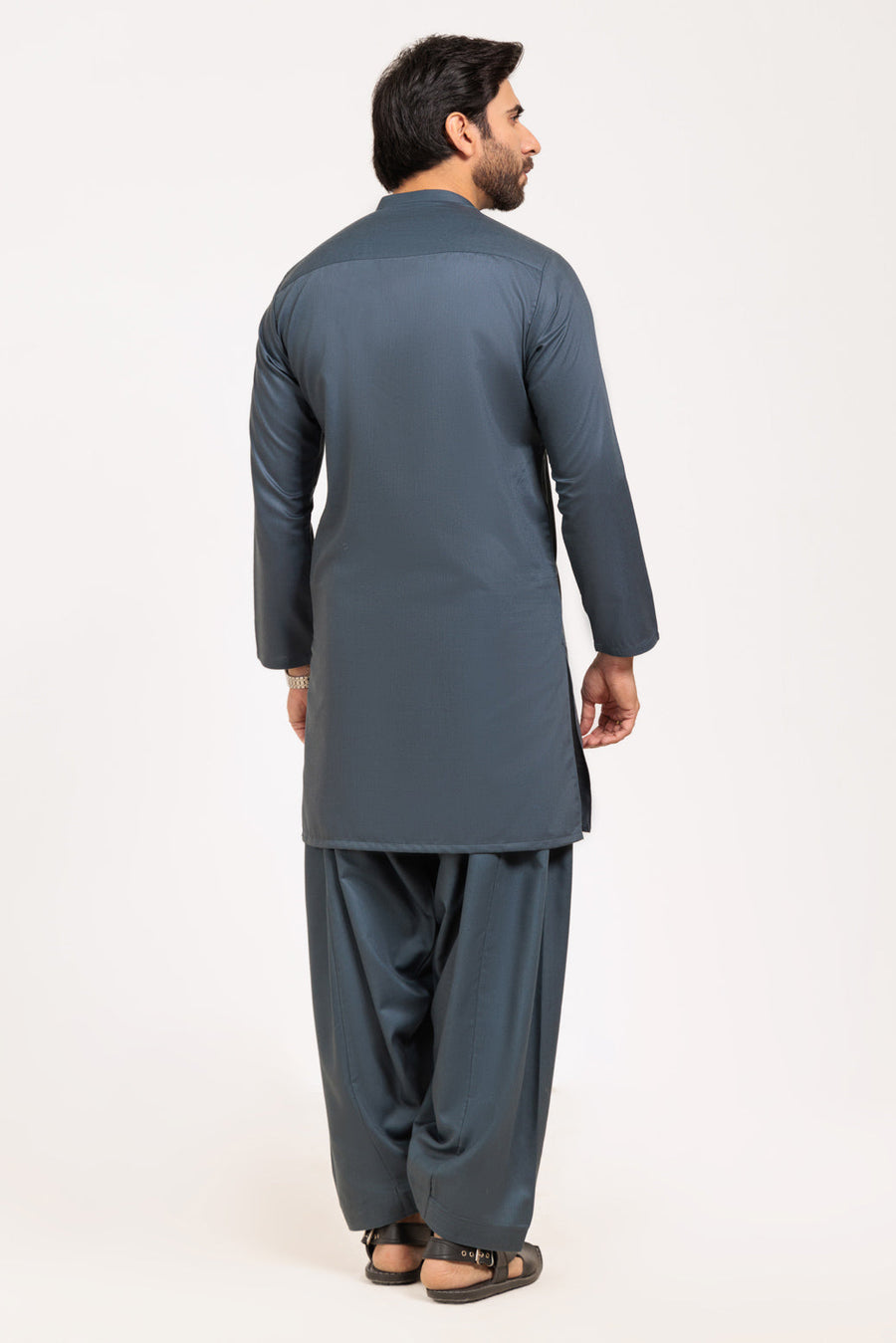 Slate Blue Silk Cotton Kurta | Henley Neckline 2-Piece