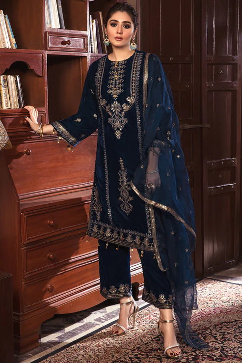 3 Piece - Embroidered Velvet Suit L0299