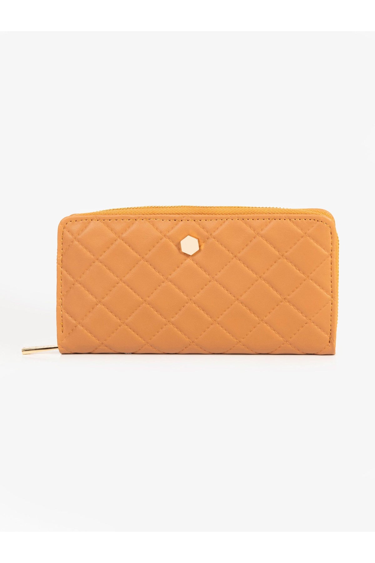 Apricot Quilted Leather Wallet | Diamond Stitch