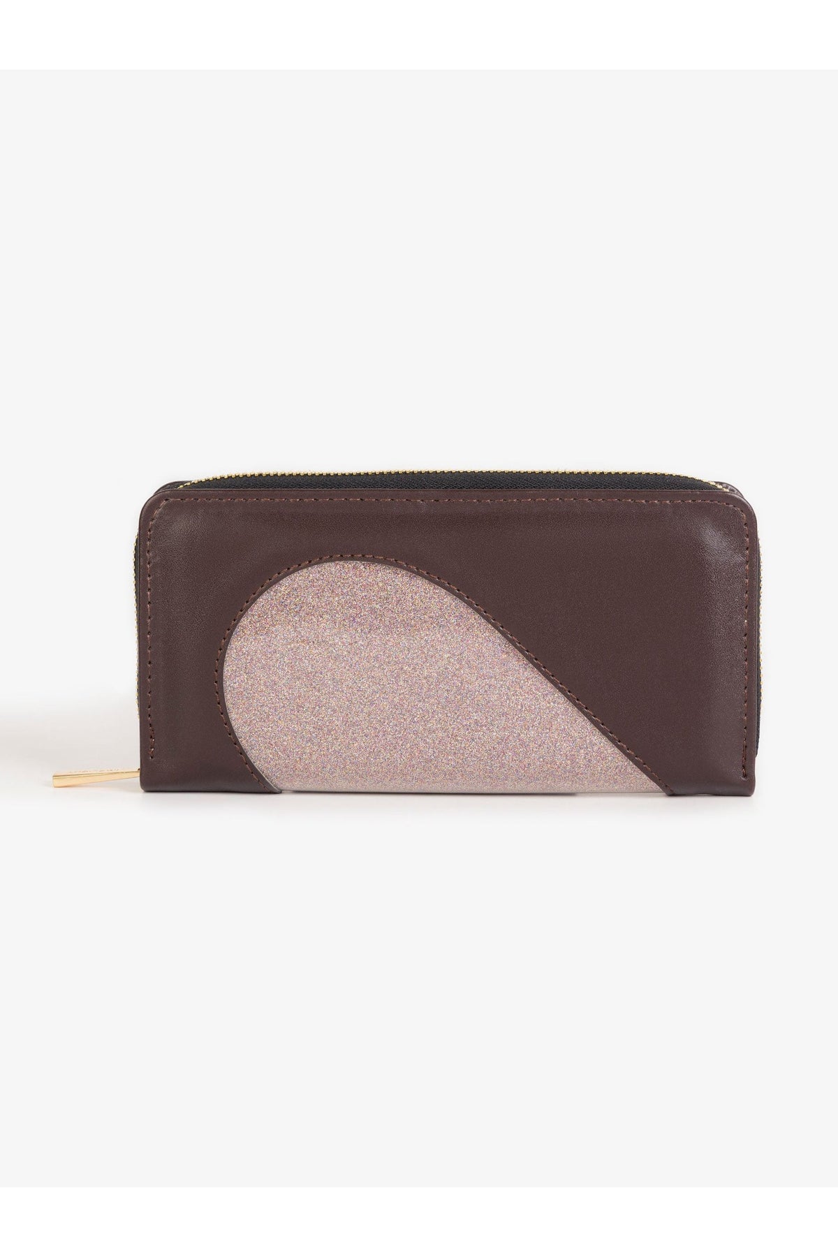 Chocolate Brown Rexine 1-Piece Wallet | Glitter Patchwork