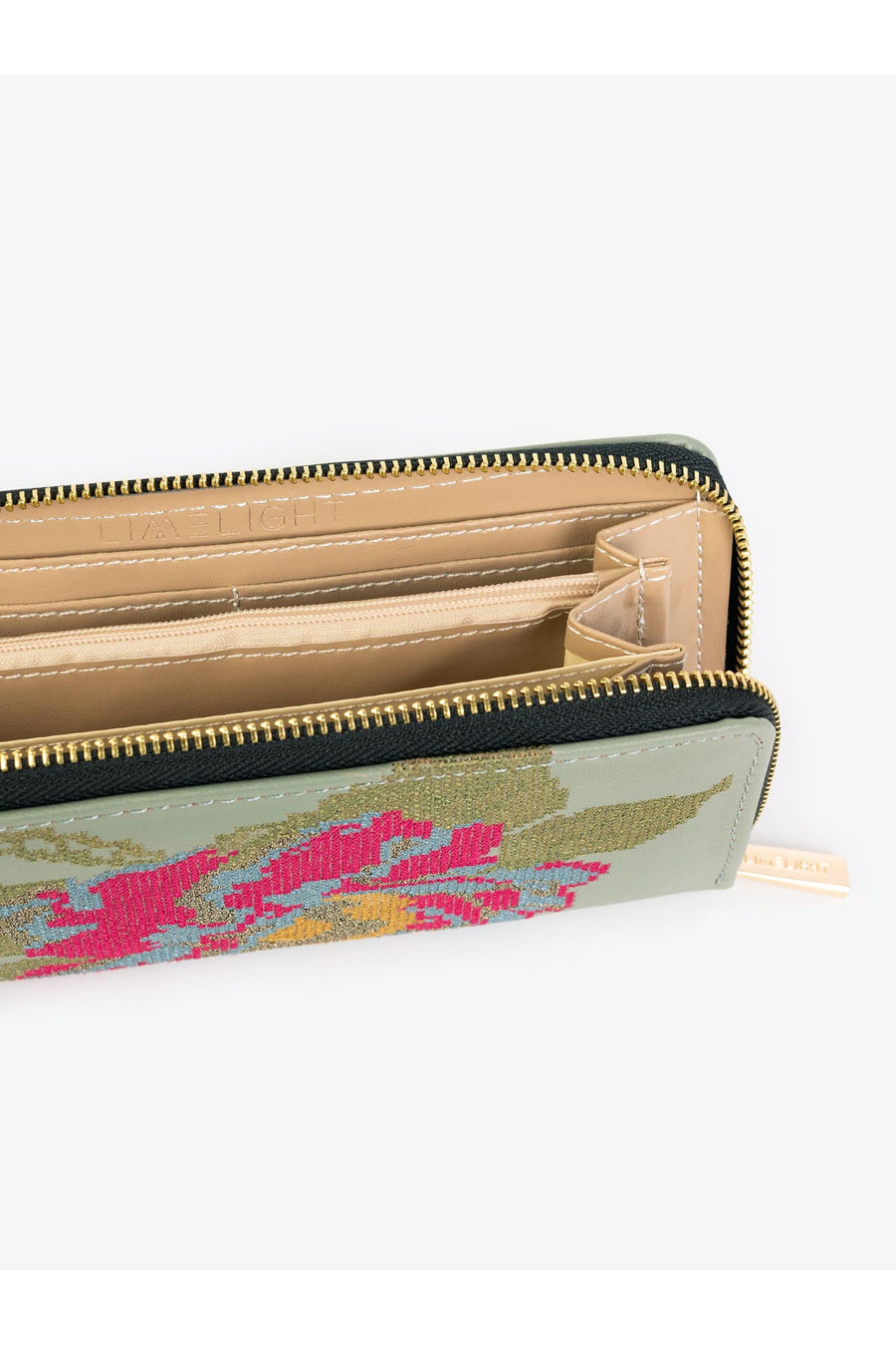 Mint Embroidered Wallet For Daily Use With Elegant Charm