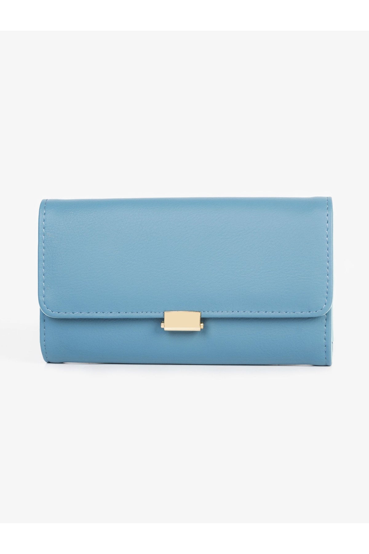 Slate Blue Rexine Wallet | Gold Clasp Closure