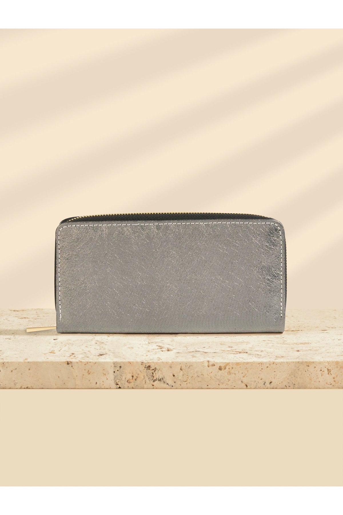 Pewter Metallic Leather Wallet | Glitter Finish