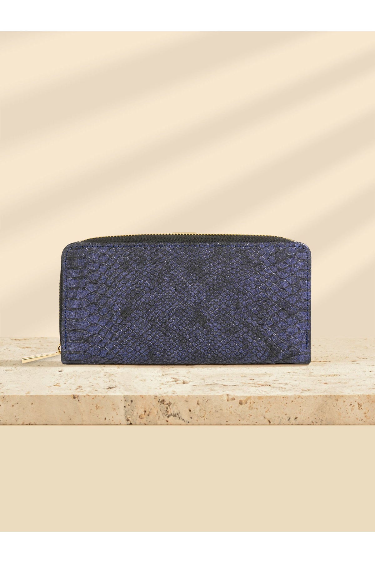 Midnight Navy Python Textured Wallet | Zip Closure