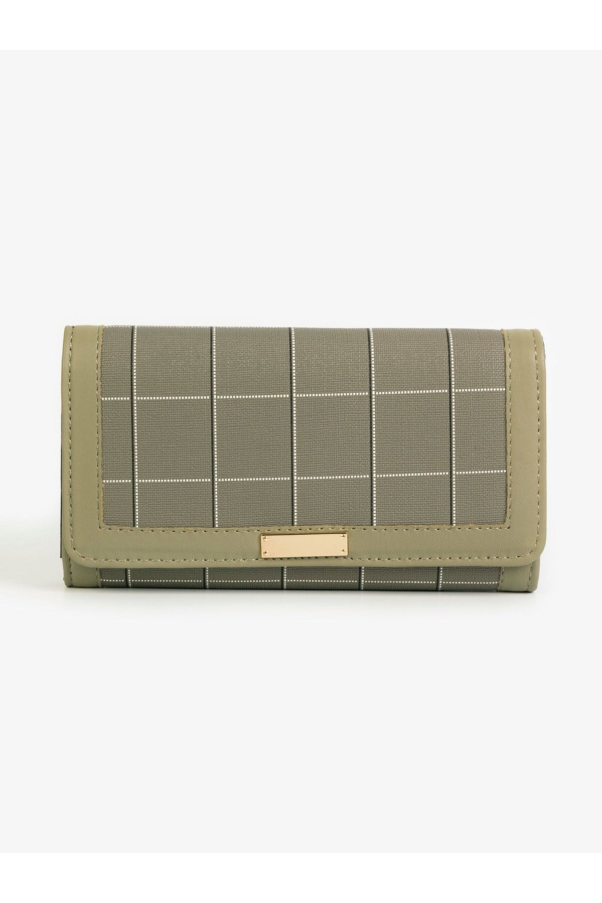 Sage Green Rexine Wallet | Grid Quilted Design