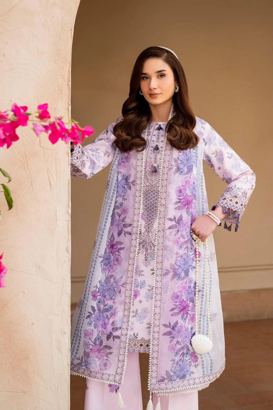 Lavender Dream – Embroidered Floral Printed Lawn 3-Piece Festive Suit - Pehnaawaa