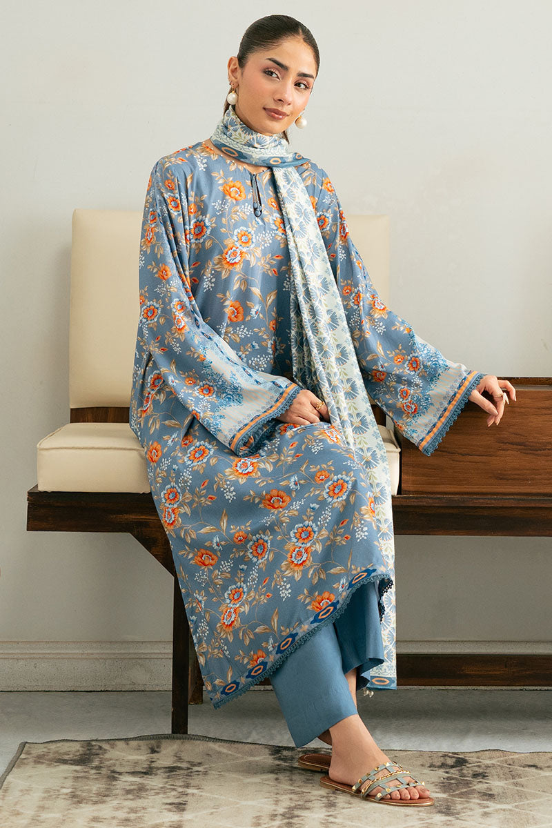 BLUE GLASS-3PC (SHIRT, TROUSER & DUPATTA) - Pehnaawaa